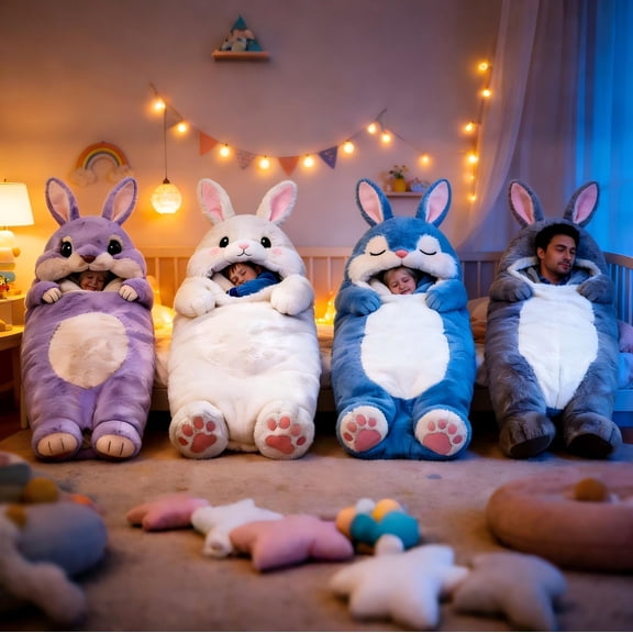 Hagloyecr Fluffy Easter Bunny Sleeping Bag for Adults, Plush Bunny Shaped Sleeping Bag for Adults, Adorable Rabbits Envelope Sleeping Bags, Washable Warm Blanket for Camping and Home Lounging Blue