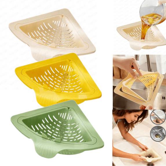 Hagloyecr Triangular Magnetic Drain Basket Corner Sink Strainer,Magnetic Sink Filter Basket Large Capacity Kitchen Strainer for Draining & Storage, Punch-Free Installation Multicolor(3PCS)