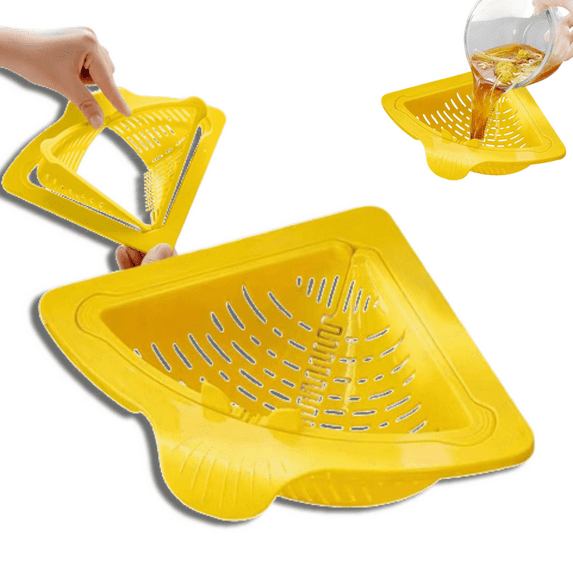Hagloyecr Triangular Magnetic Drain Basket Corner Sink Strainer,Magnetic Sink Filter Basket Large Capacity Kitchen Strainer for Draining & Storage, Punch-Free Installation Yellow