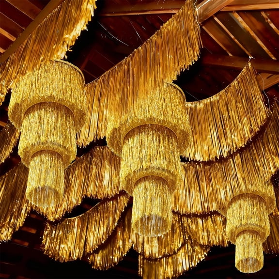 Hahafelt 6 Pcs 1920s Gold Party Decorations 3 Tier Fringe Chandelier Fringe Garland Shiny Hanging Ceiling Banners for 2026 Prom Graduation 1920s Disco Movie Night Birthday Party Decor Y101