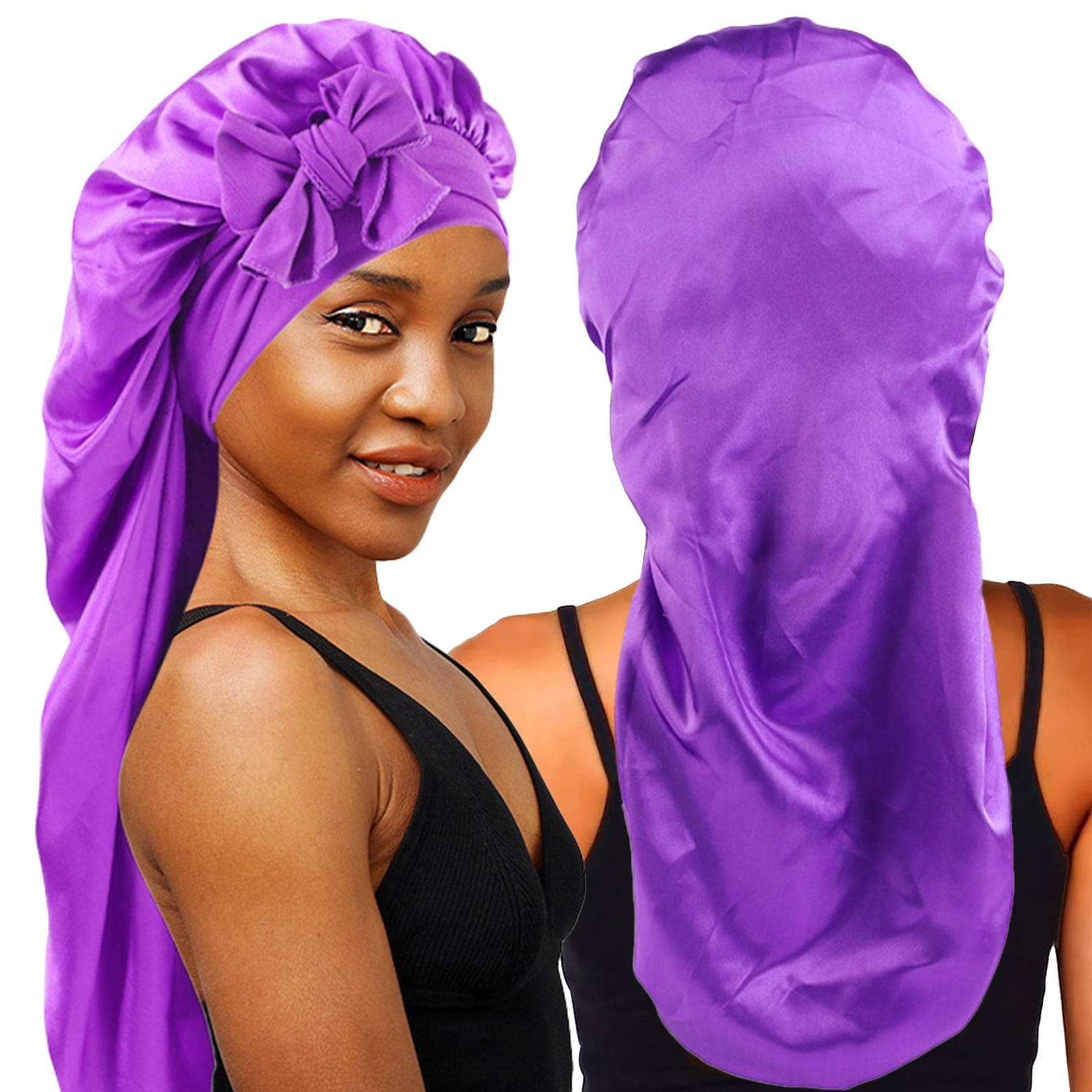 Hahasong Long Satin Braids Nightcap - Women's Sleeping Cap with Elastic ...