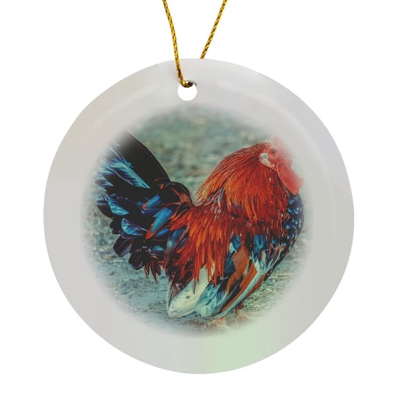 3drose, Hahn. Rooster., Circle Porcelain Ornament