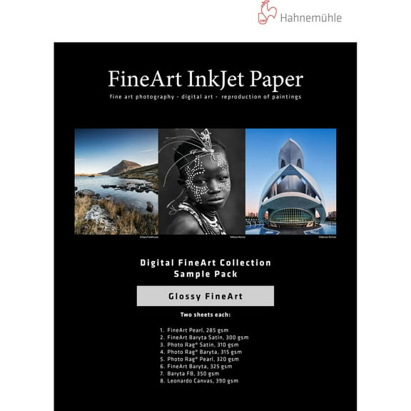 Hahnemuhle Glossy FineArt Inkjet Paper Sample Pack, 13x19", DIN A3+, 14 Sheets