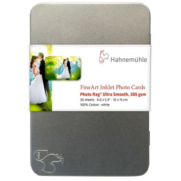 Hahnemuhle Photo Rag Ultra Smooth FineArt Inkjet Photo Card, 4x6", 30 Sheets