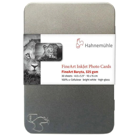 Hahnemuhle FineArt Baryta Bright White High Gloss Photo Card for Pigmented and Dye Inkjet Systems, 325gsm, 0.41mm Thickness, 4x6", 30 Sheets