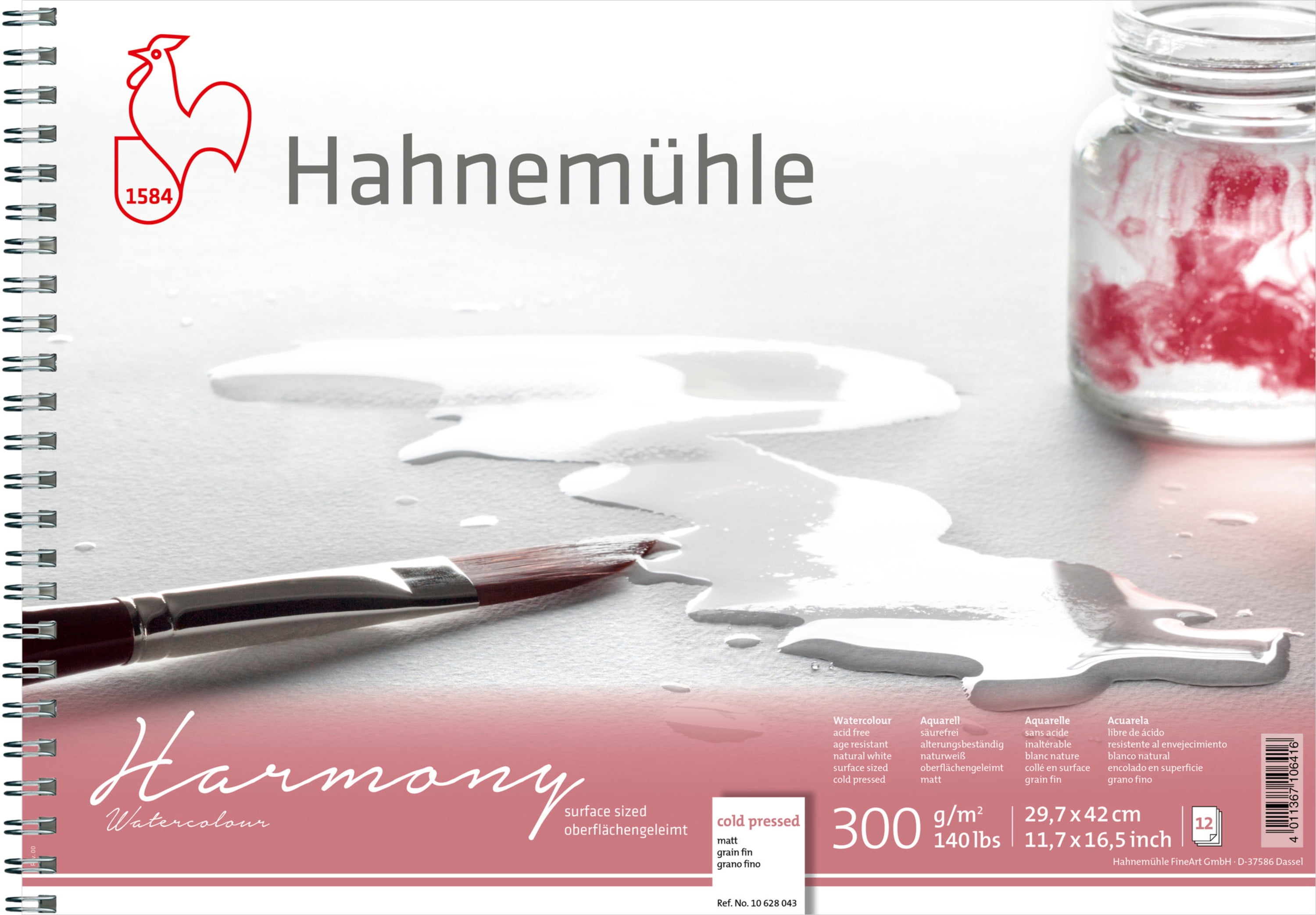 Hahnemuehle Harmony Watercolor Paper Spiral-Bound Pad, 12 Sheets, Cold-Pressed, 11.7" x 16.5"