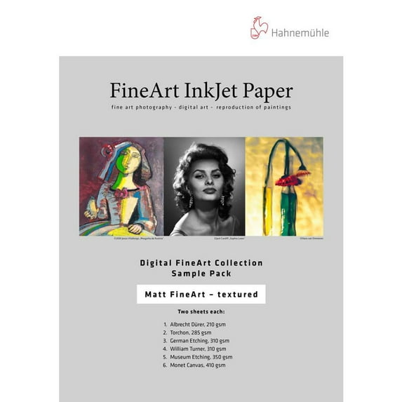 Hahnemuhle Matte FineArt Textured Archival Inkjet 6 Paper Sample Pack, 8.5x11", 12 Sheets
