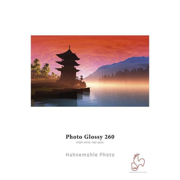 Hahnemuhle Photo Glossy 260 High Gloss Inkjet Paper, 10.4 mil, 260gsm, Bright White, 8.5x11", 25 Sheets