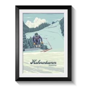 Hahnenkamm Kitzbuhel Poster Fis Alpine Ski World Cup Downhill Ski Race Austria Travel Print Vintage Ski Art Lauberhorn Ski Racing Wall Art Home Decor Office Wall Art