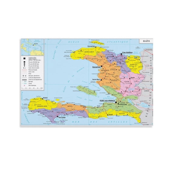 Hai-ti Map Posters Posters Wall Art Painting Canvas Gift Living Room Prints Bedroom Decor Poster Artworks 08x12inch(20x30cm)