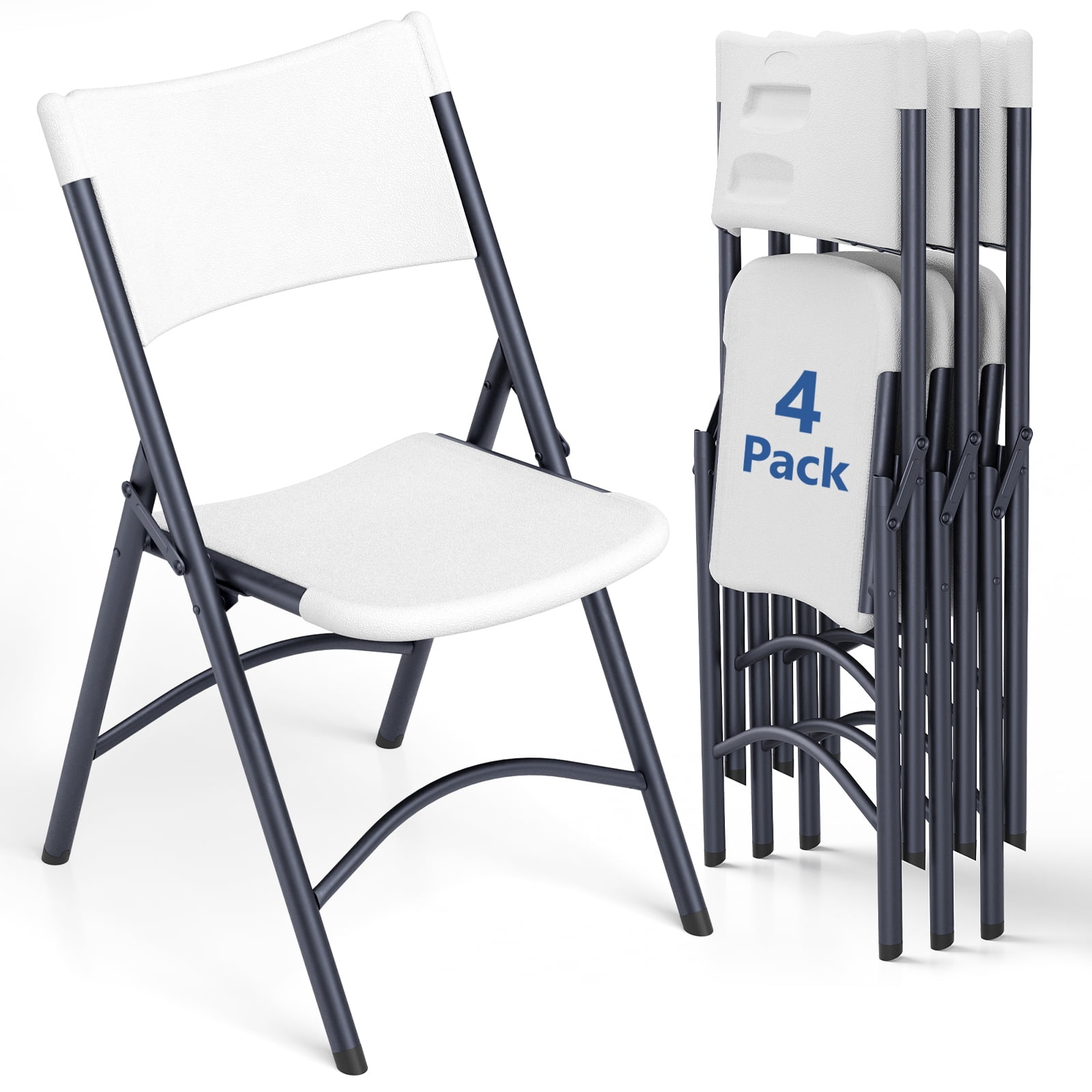 HaiCube 4 Pack Blow-Molded Plastic Folding Chairs, Heavy Duty Commercial Chairs, for Wedding Party Banquet Meeting Room, 400 lbs Weight Capacity, White