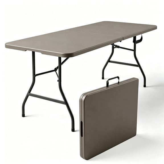 HaiCube 6FT Folding Table, 72" x 30" Extra Wide Heavy Duty Portable Table, Waterproof HDPE Plastic, Foldable Picnic Table for Camping, BBQ, Party, Dining, Indoor & Outdoor, Khaki