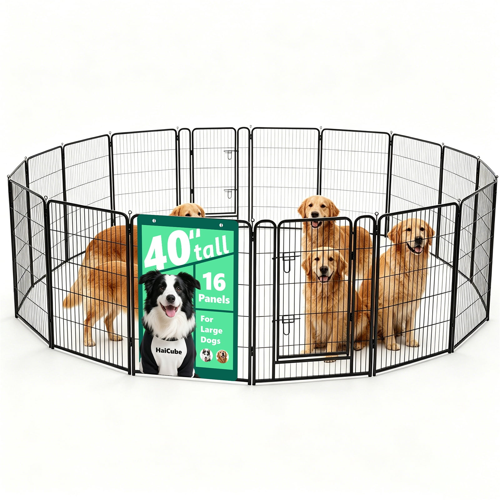 HaiCube Dog Playpen for Large Dogs, 40" 16 Panels Heavy Duty Metal Pet Playpen with Door, Foldable Indoor Outdoor Puppy Exercise Pen Fence