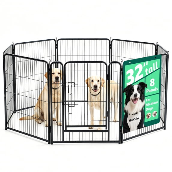 HaiCube Dog Playpen for Medium Dogs, 32" 8 Panels Heavy Duty Metal Pet Playpen with Door, Foldable Indoor Outdoor Puppy Exercise Pen Fence