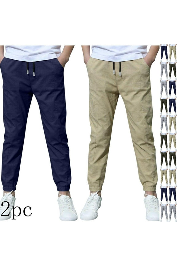 2PC Boys Joggers Pants Elastic Waist Cargo Pants Casual Bottoms Kids Jogging Trousers Navy 12 Years