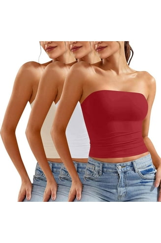 トップス BADBLOOD Tube Top red Red Asymmetric Side Slit Tube Top | Cabana Club Boutique