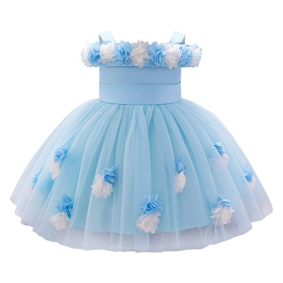 HaiMao Baby Flower Girl Dress Infant Toddlers Kids Cold Shoudler Princess Tutu Tulle Gown for Birthday Party Wedding Pageant Blue 6 Months