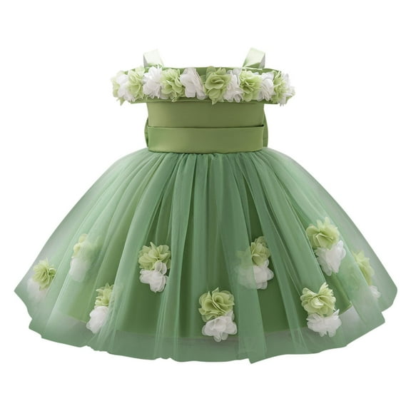HaiMao Baby Flower Girl Dress Infant Toddlers Kids Cold Shoudler Princess Tutu Tulle Gown for Birthday Party Wedding Pageant Green 18 Months