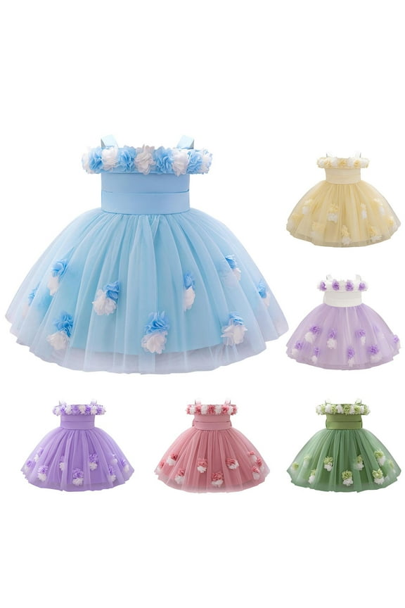 Baby Flower Girl Dress Infant Toddlers Kids Cold Shoudler Princess Tutu Tulle Gown for Birthday Party Wedding Pageant Yellow 12 Months