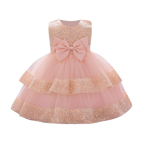 HaiMao Baby Girls Dress Toddler Party Dress Cute Church Baptism Birthday Party formal Dress Pink 6 Months