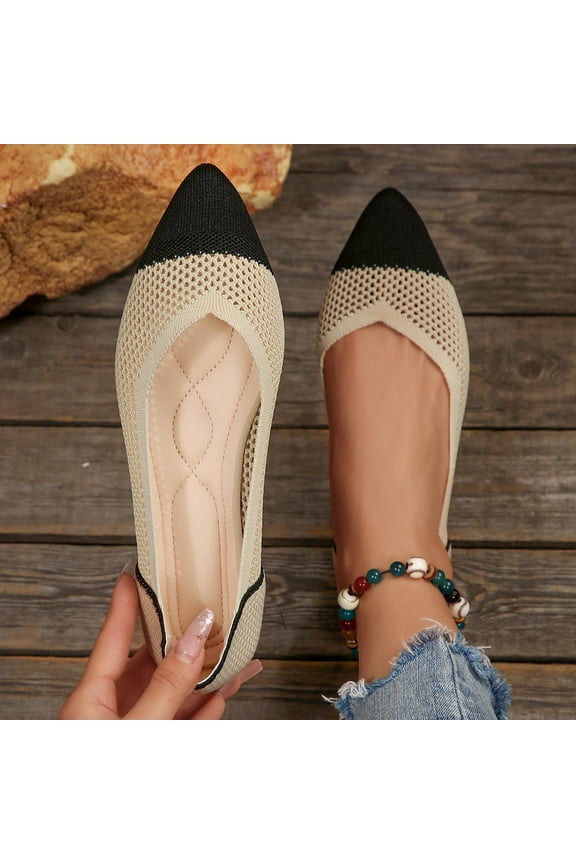 Ballet Flats Shoes for Women Knit Mesh Flats Shoes Womens Dressy Comfortable Pointed Toe Washable Slip On Flat Beige 7.5(40)