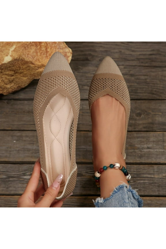 Ballet Flats Shoes for Women Knit Mesh Flats Shoes Womens Dressy Comfortable Pointed Toe Washable Slip On Flat Brown 7.5(40)