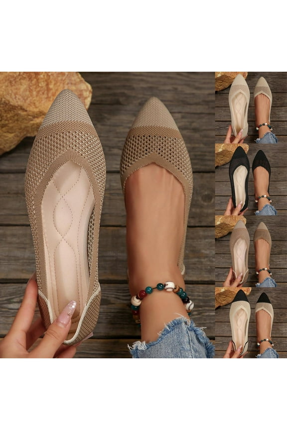 Ballet Flats Shoes for Women Knit Mesh Flats Shoes Womens Dressy Comfortable Pointed Toe Washable Slip On Flat White 9.5(43)