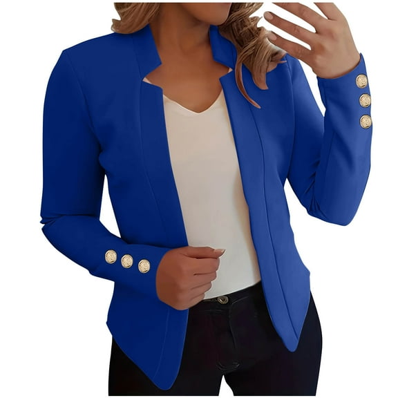 HaiMao Blazer Jackets for Women Fashion Dressy Open Front Cardigan Jacket Casual Long Sleeve Work office Suit Jacket Blue 10(XL)