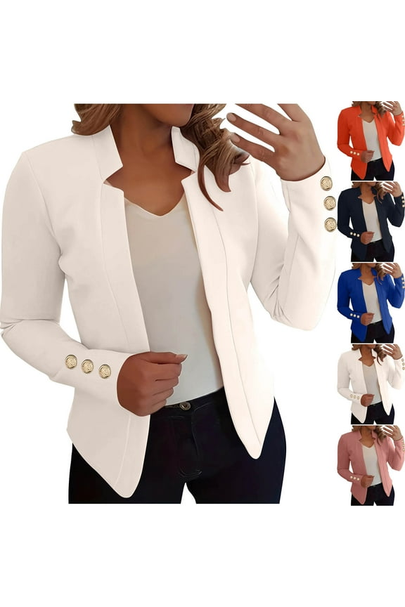Blazer Jackets for Women Fashion Dressy Open Front Cardigan Jacket Casual Long Sleeve Work office Suit Jacket White 10(XL)