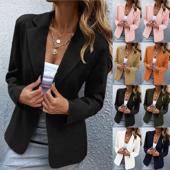 HaiMao Blazers for Women Clearance Business Casual Long Sleeve Open Front Blazer Jacket Solid Fashion Suite Jacket with Pockets White 10(XL)