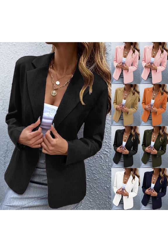 HaiMao Blazers for Women Clearance Business Casual Long Sleeve Open Front Blazer Jacket Solid Fashion Suite Jacket with Pockets White 10(XL)
