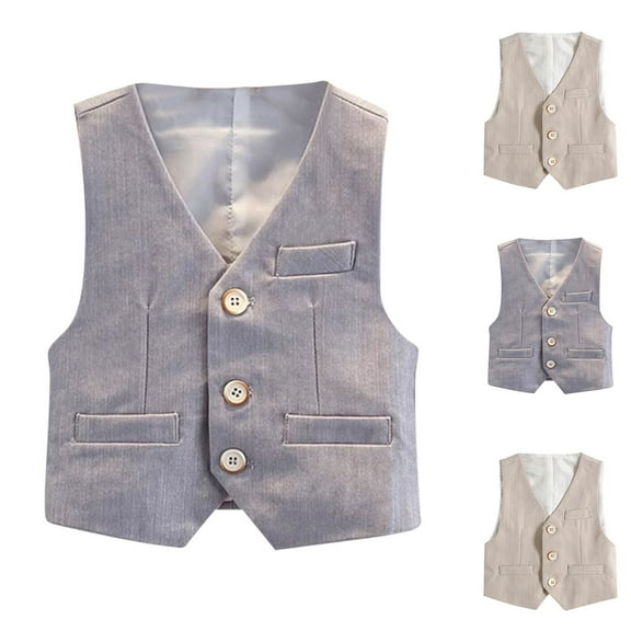 HaiMao Boy's formal Suit Vest Clearance Solid Dress Waistcoat Vest Khaki 2 Years