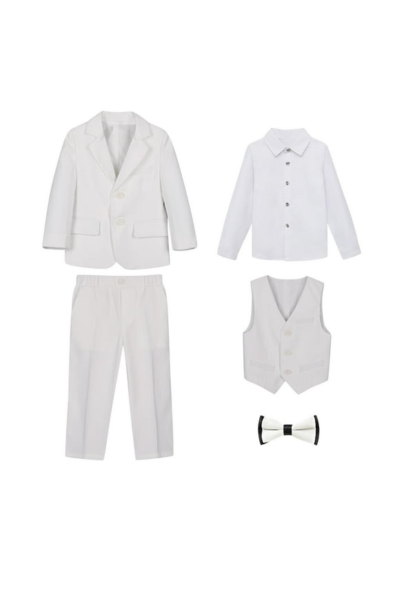 Boys Suit Set Modern Fit Kids Suits Adjustable Waist Boys Wedding Outfit for Boy Communion Suits for Boys White 7 Years