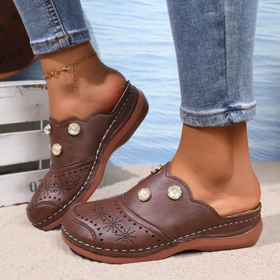 HaiMao Clogs for Women Slip on Mules: Walking Comfortable, Non Slip, Closed Toe Sandals, Casual Summer Shoes Brown 8.5(41)