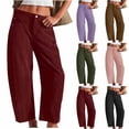 thumbnail image 1 of HaiMao Corduroy Pants Clearance Women Elastic Waist Mid-Rise Wide Leg Cropped Pants Baggy Barrel Jeans Trousers with Pockets Wine 10(XL), 1 of 7