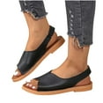 thumbnail image 1 of HaiMao Flat Sandals for Women , Orthopedic Arch Support Flat Slip on Wide Width Leather Platform Wedge Slides Sandals Black 8(39), 1 of 9