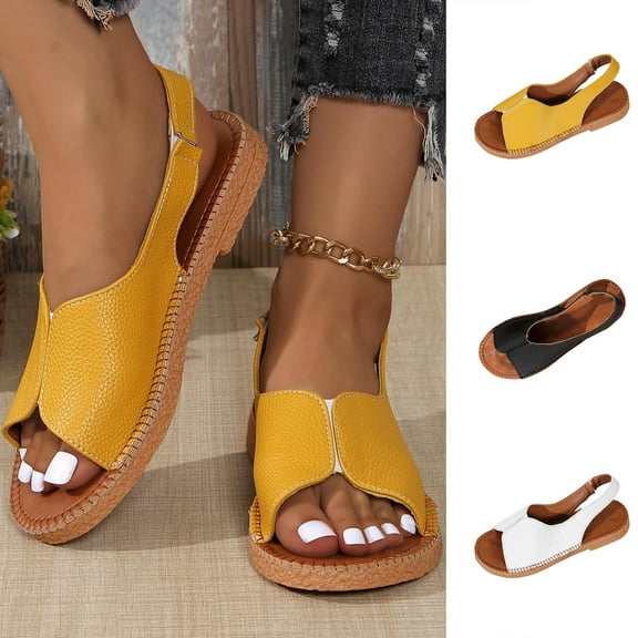 Hinvhai Flat Sandals for Women , Orthopedic Arch Support Flat Slip on Wide Width Leather Platform Wedge Slides Sandals Yellow 11(43)