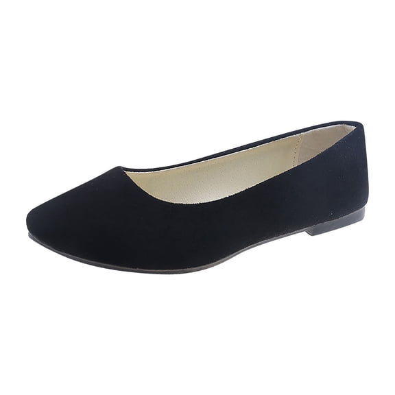 Hinvhai Flats for Women Comfortable Solid Color Soft Flats Square Toe Ballet Shoes Dressy Slip-ons Loafers Black 4.5(35)