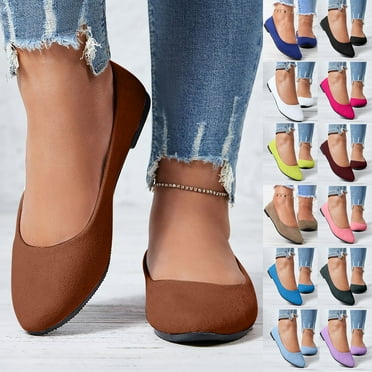 HaiMao Flats for Women Clearance Comfortable Solid Color Soft Flats Square Toe Ballet Shoes Dressy Slip-ons Loafers Gray 9.5(43)