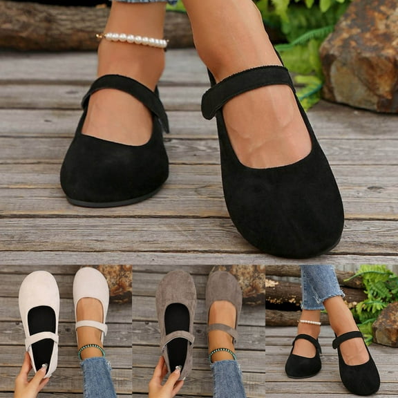 HaiMao Flock Flats for Women Comfortable Square Toe Slip On Flats Soft Work Flats Retro Mary Jane Flats White 9.5(43)