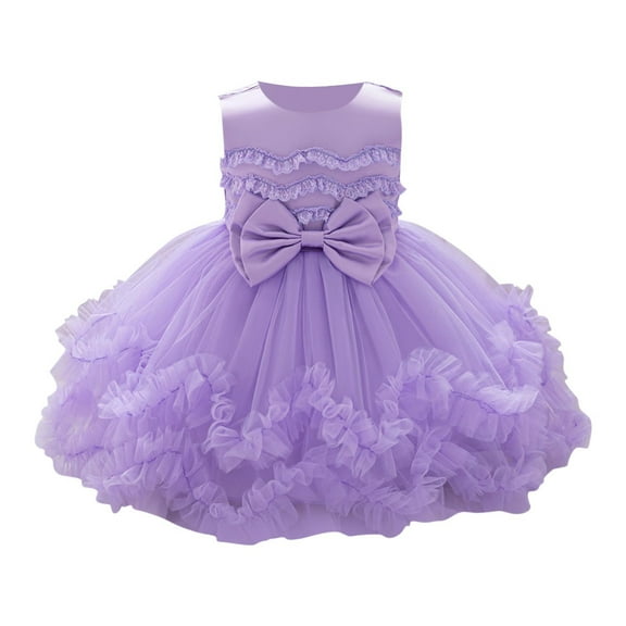 HaiMao Flower Girl Dress for Toddler Baby Girls Flower Tulle Tutu Dress Infant formal Pageant Princess Party Birthday Dresses Purple 12 Months