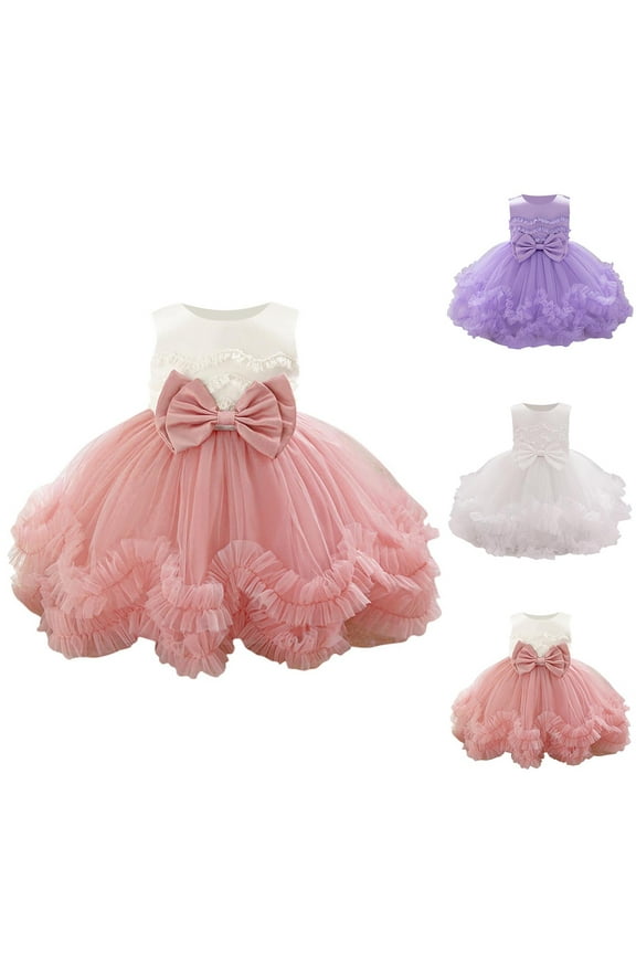 Flower Girl Dress for Toddler Baby Girls Flower Tulle Tutu Dress Infant formal Pageant Princess Party Birthday Dresses White 12 Months