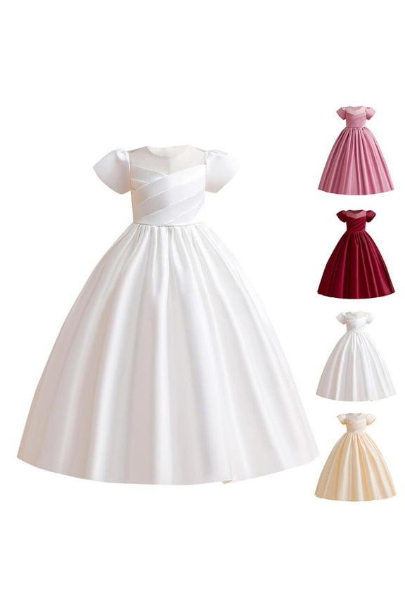 Flower Girls Dresses formal Party Girl Wedding Dresses Vintage Satin Child Princess Communion Pageant Prom Gowns White 12 Years