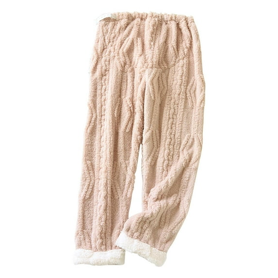 HaiMao Flower Textured Plush Pajama Pants Maternity Women Fuzzy Pregnancy Pj Bottom Over Belly Adjustable Elastic Waist Pant Beige 8(L)