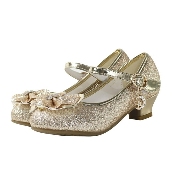 HaiMao Girl's Dress Shoes Clearance Mary Jane Glitter Low Heel Wedding Party Princess Shoes for Toddler/Little/Big Kids Gold 12 Years