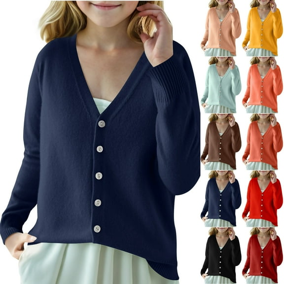 HaiMao Girl's Fall Spring Cardigan Long Sleeve Button Down V Neck Classic Sweater Knit Outwear Yellow XL(XL)
