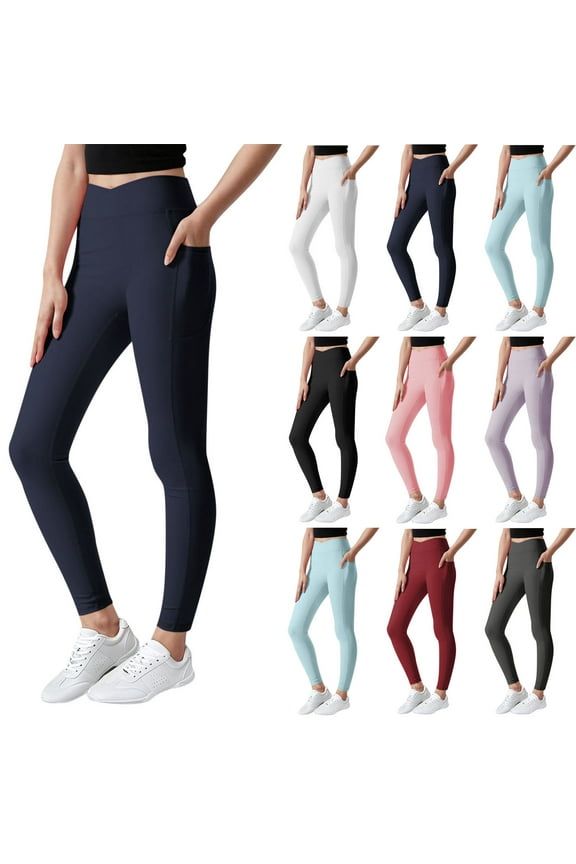 Girls Athletic Leggings Clearance V Cross Yoga Pants Teen Girls with Pocket for Workout,Gym,Running,Dance White 12-13 Years