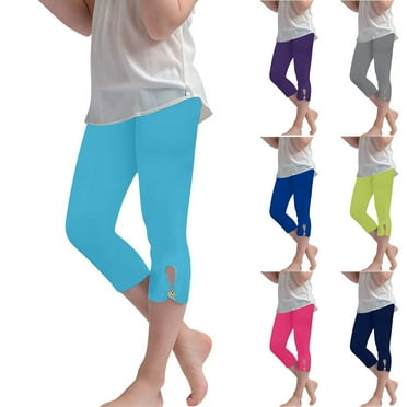 HaiMao Girls' Basic Capri Leggings 3/4 Pants Clearance Girls Cropped Leggings for School or Sports Purple 13 Years