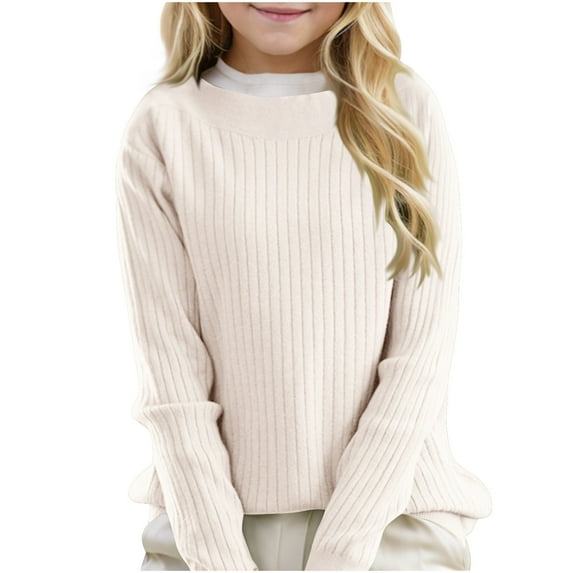 HaiMao Girls Basic Sweater Kids Casual Long Sleeve Knitted Slim Fit Pullover Tops Beige S(S)