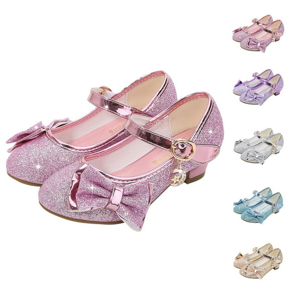 HaiMao Girls Dress Shoes Mary Jane Wedding Party Heel Glitter Bow Princess Flower Shoes for Kid Toddler Silver 14 Years